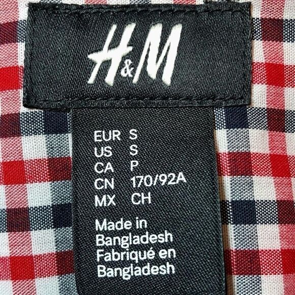 H&M Slim Fit Long Sleeve Button Down Shirt in Red/White/Blue Check Men’s Small - Picture 5 of 6